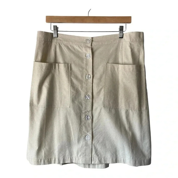 ODDY Button Front Cotton‎ Linen Elastic Wasit Pockets Casual Skirt Size 2XL - Picture 1 of 10